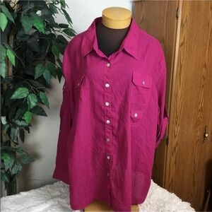 White Stag button down roll sleeve blouse Woman’s size 26W/28W pink